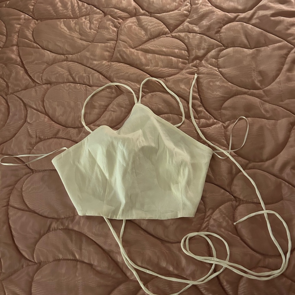 ZARA HIGH NECK WHITE TIE BACK CROP